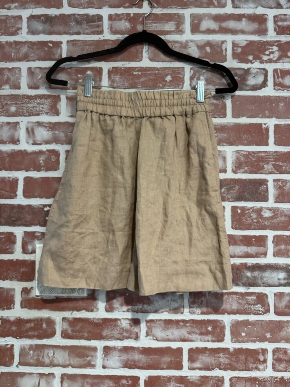 COS Linen Blend Elastic Waist Shorts Beige Minimalist Pull On XS